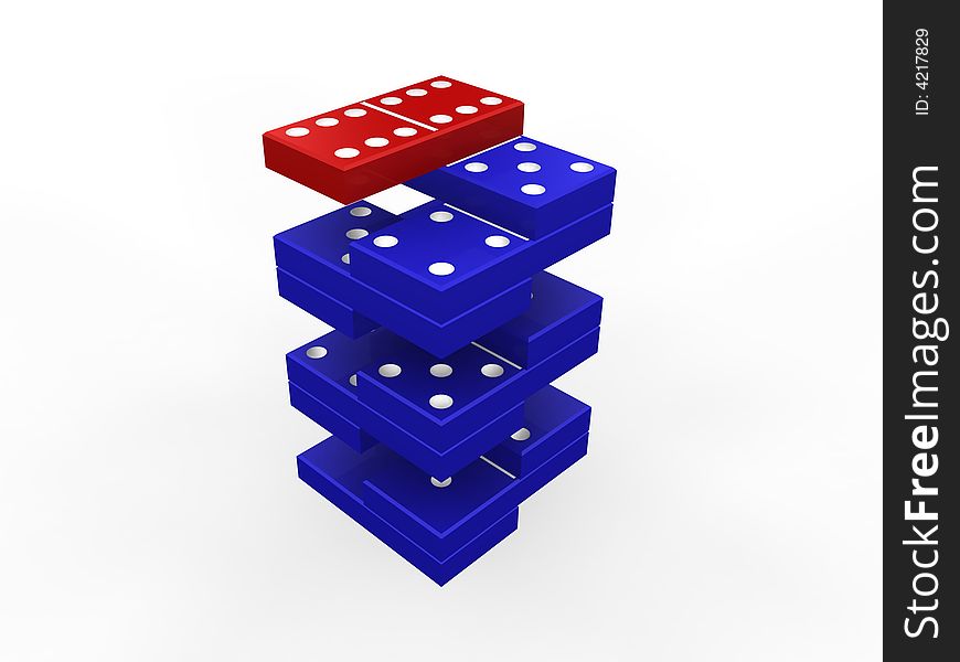 Blue and red domino steps on white background
