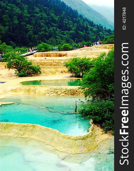 Limestone pools in Huanglong nature protection area, Sichuan province, South-West China