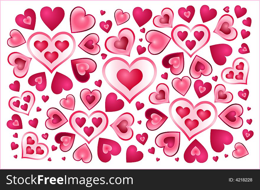 Set of various images of hearts are collected in a celebratory picture