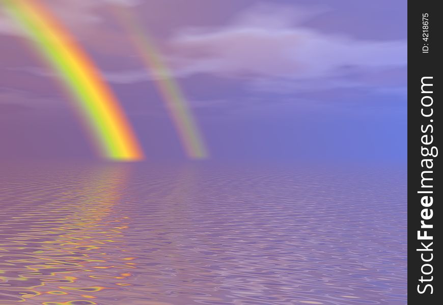 Beautiful rainbow over a sea. 3d image