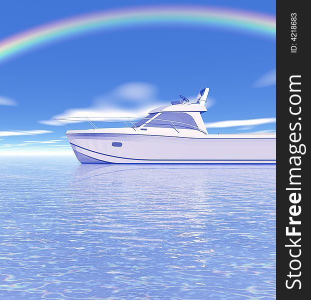 Beautiful rainbow over a sea. 3d image