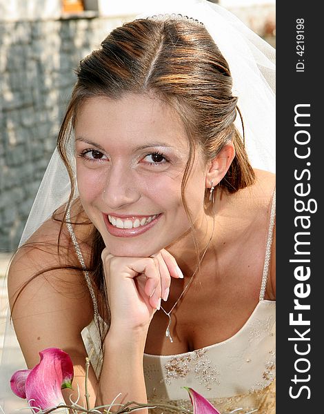 Young bride posing in the wedding day. Young bride posing in the wedding day