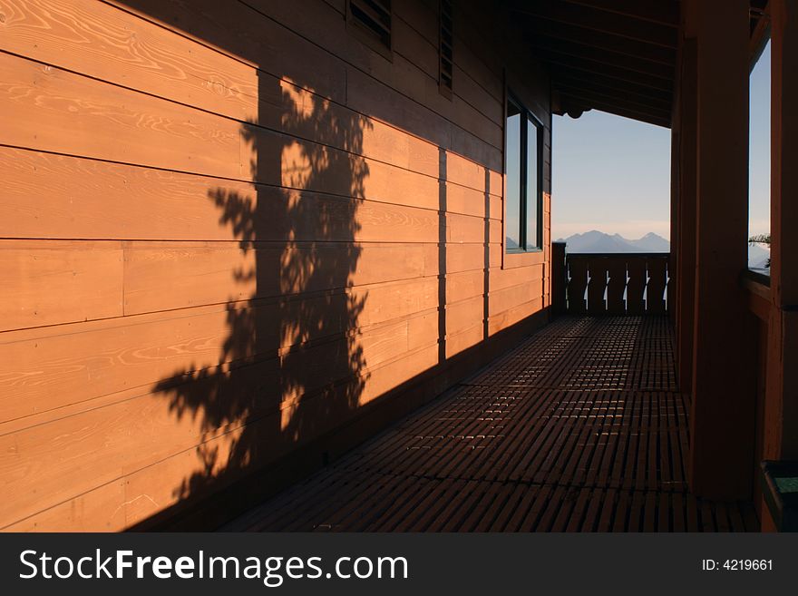 Shadows fall on a building in the Olympic National Park