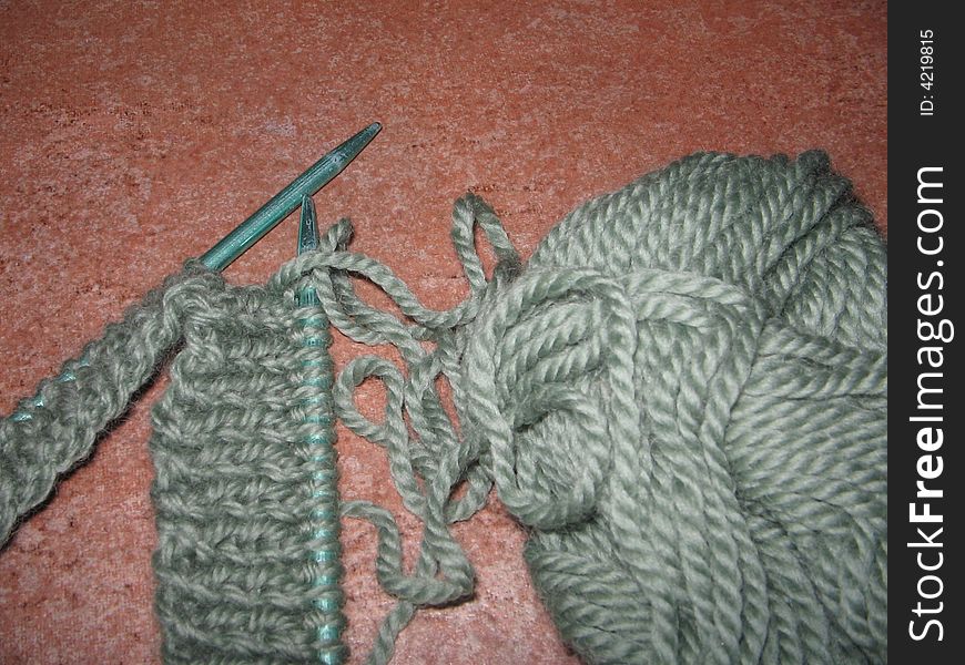 Work in progress with green wool