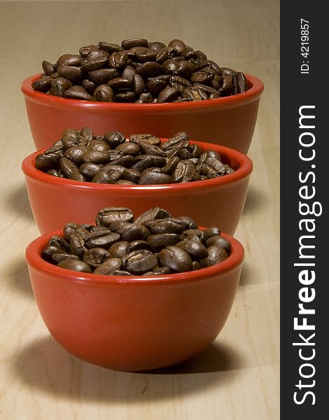 Coffee Beans In Red Bowls