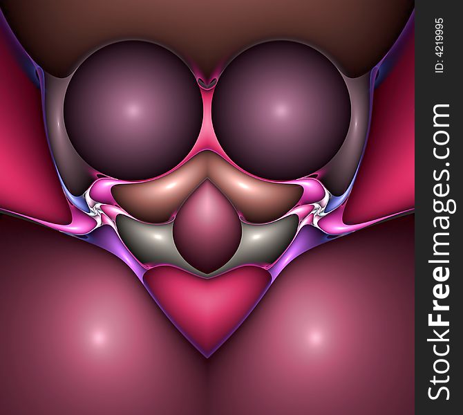 Abstract fractal image resembling a bulbous pink heart face