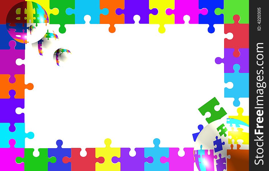 Fun bubbles on a colorful puzzle border. Fun bubbles on a colorful puzzle border.