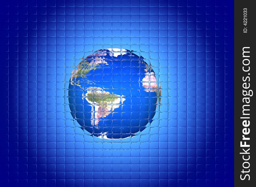 Global earth with blue mosaic pattern. Global earth with blue mosaic pattern