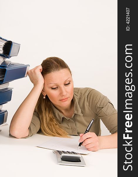 Confident business woman working with documents. Confident business woman working with documents