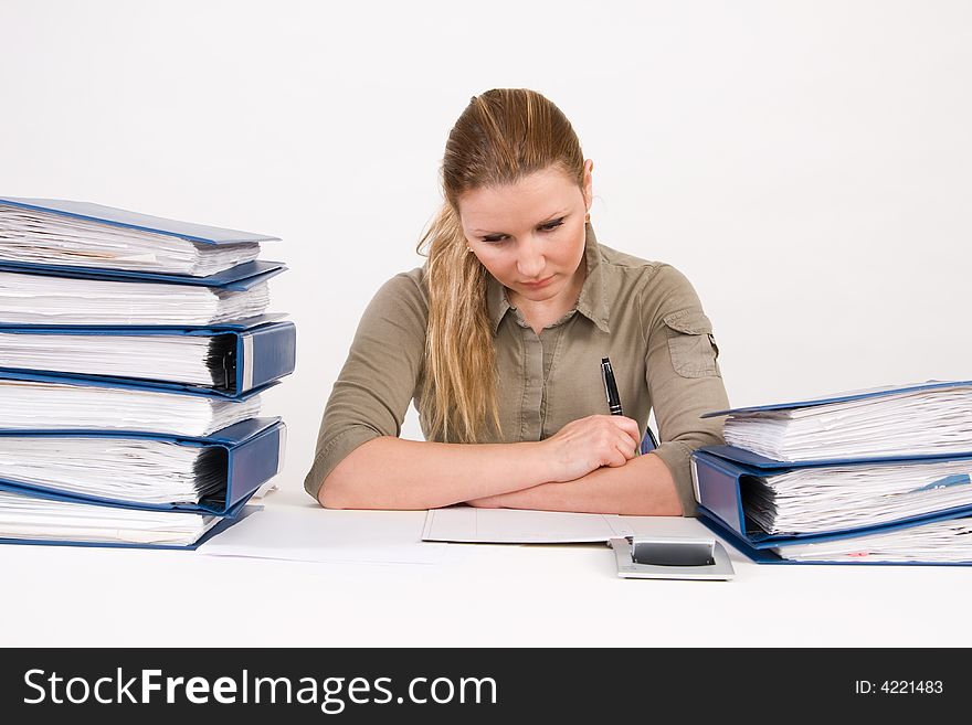 Confident business woman working with documents. Confident business woman working with documents