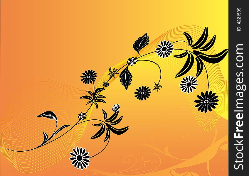 Orange color decorative background with flowers