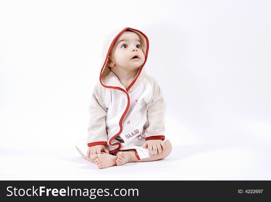 Happy Baby In Bathrobe