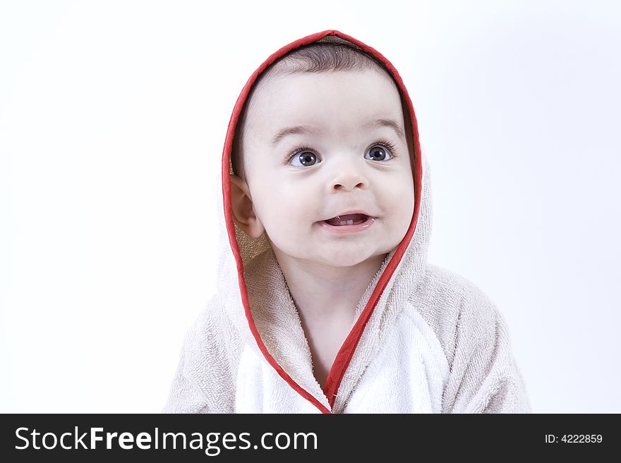 Happy Baby In Bathrobe