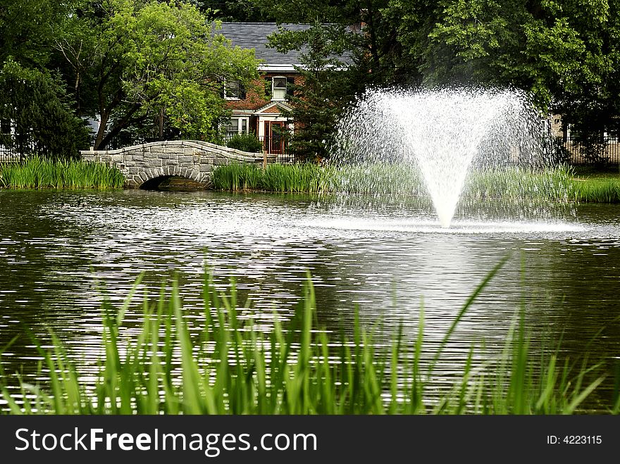 A fountain splashing in a local park