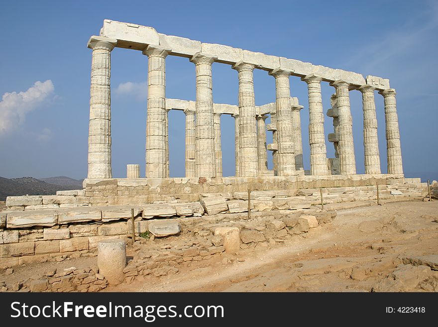 Greece, the ruins of Poseidon temple, cape Sunion near Athens. Greece, the ruins of Poseidon temple, cape Sunion near Athens.