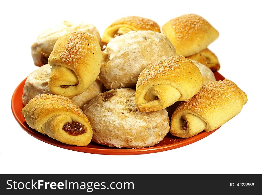 Group of croissant on the plate. White background