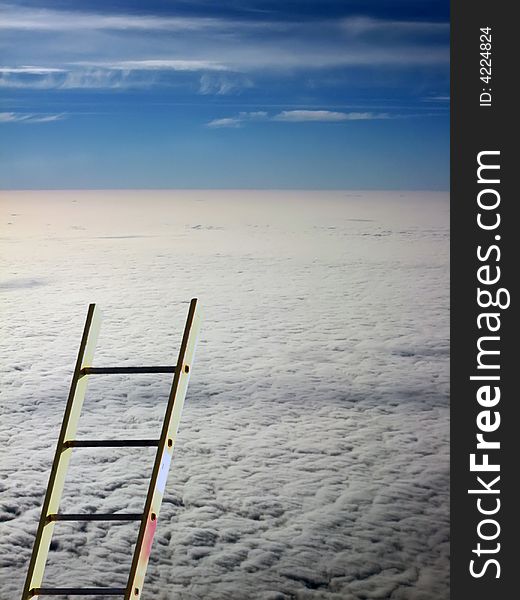 Conceptual image showing builders ladder against clouds in sky. Conceptual image showing builders ladder against clouds in sky