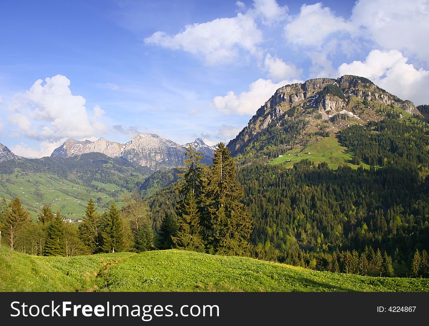 The alpine hill in swiss Alps. The alpine hill in swiss Alps