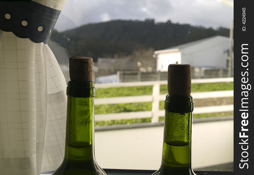 Bottles in the window in Galicia. Bottles in the window in Galicia