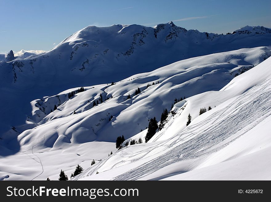 Snow and a lot of snow in the alps. Snow and a lot of snow in the alps