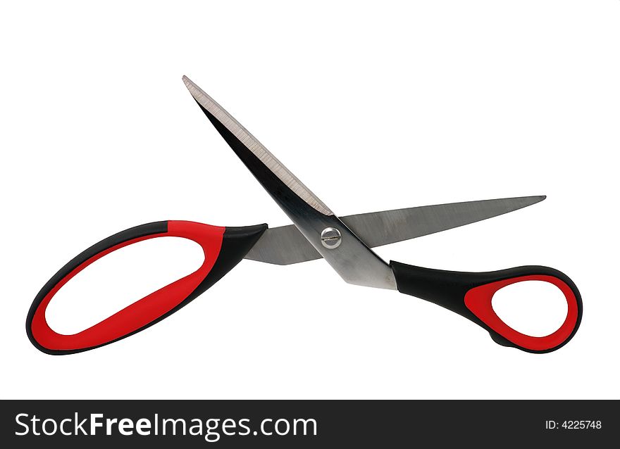 Scissors. It is red black color scale, it is isolated on a white background. Scissors. It is red black color scale, it is isolated on a white background