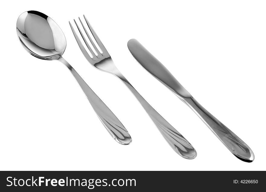 Set of kitchen object. The spoon, fork and knife Separately on a white background. Set of kitchen object. The spoon, fork and knife Separately on a white background.