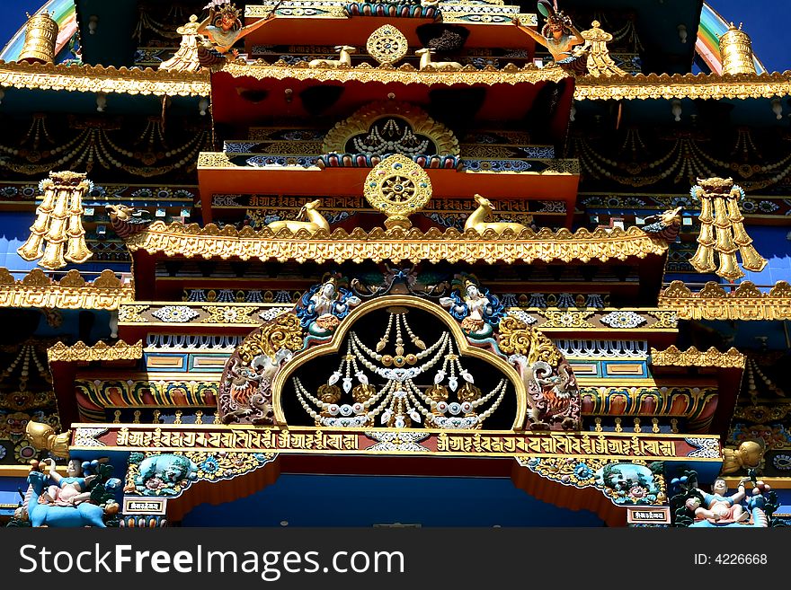 A beautifully decorated Tibetan monastery top. A beautifully decorated Tibetan monastery top.