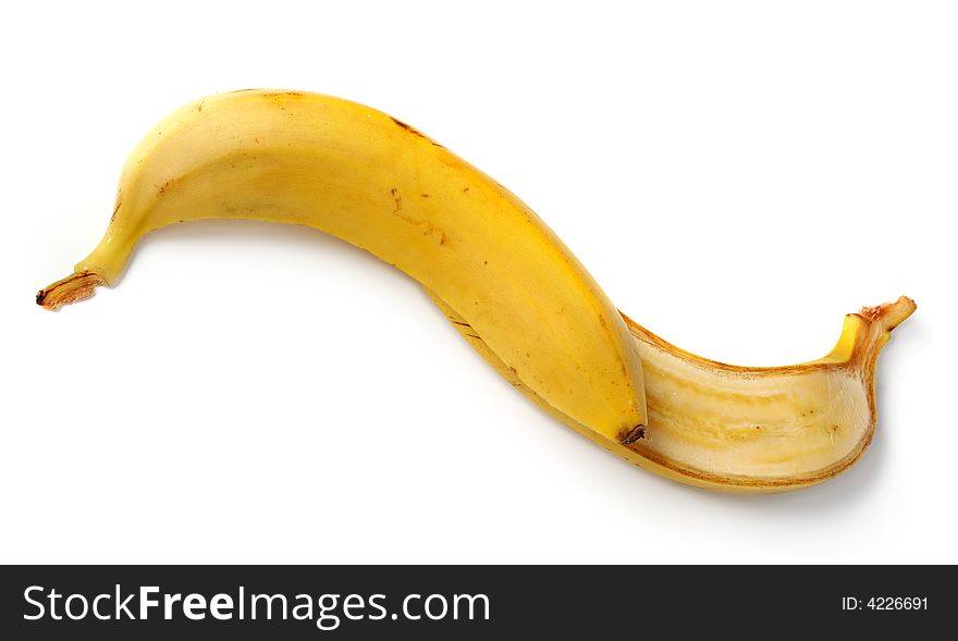 The cut banana. It is isolated on a white background