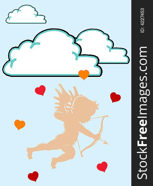 Vector Valentine Amur in the sky with hearts