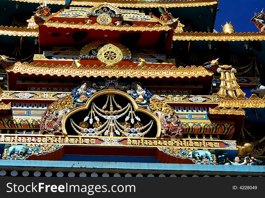 A creatively crafted golden top in Tibetan monastery. A creatively crafted golden top in Tibetan monastery.