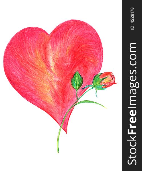 Hand drawn valentine card with heart and roses