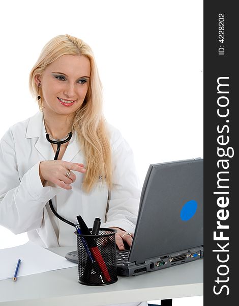 Young doctor with stethoscope on isolated background