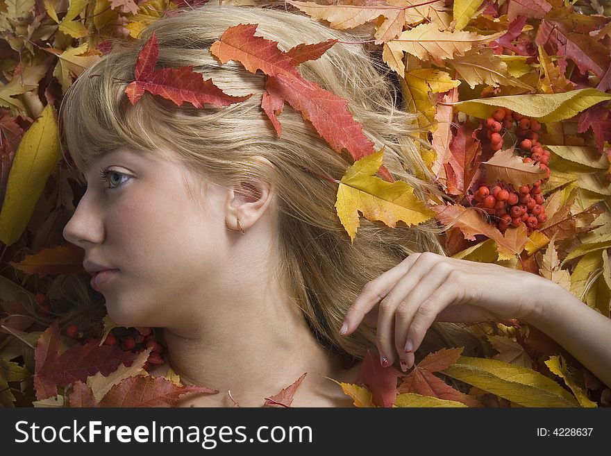 A beautiful autumn leaves girl