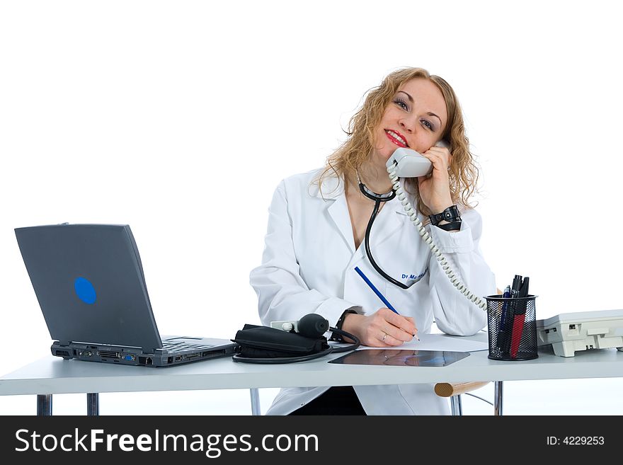 Young doctor with stethoscope on isolated background