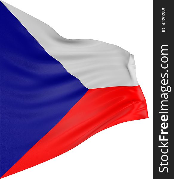 3D Czech flag with fabric surface texture. White background.