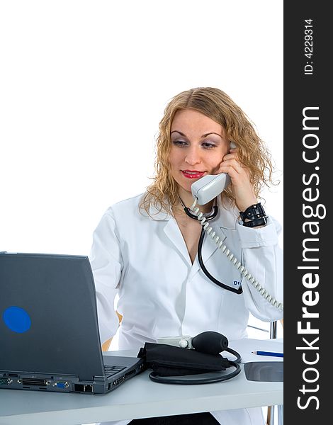 Young doctor with stethoscope on isolated background