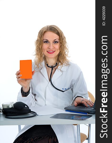 Young doctor with stethoscope on isolated background
