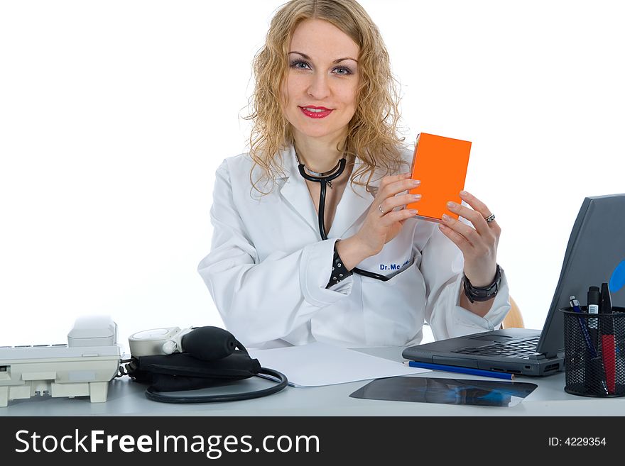 Young doctor with stethoscope on isolated background