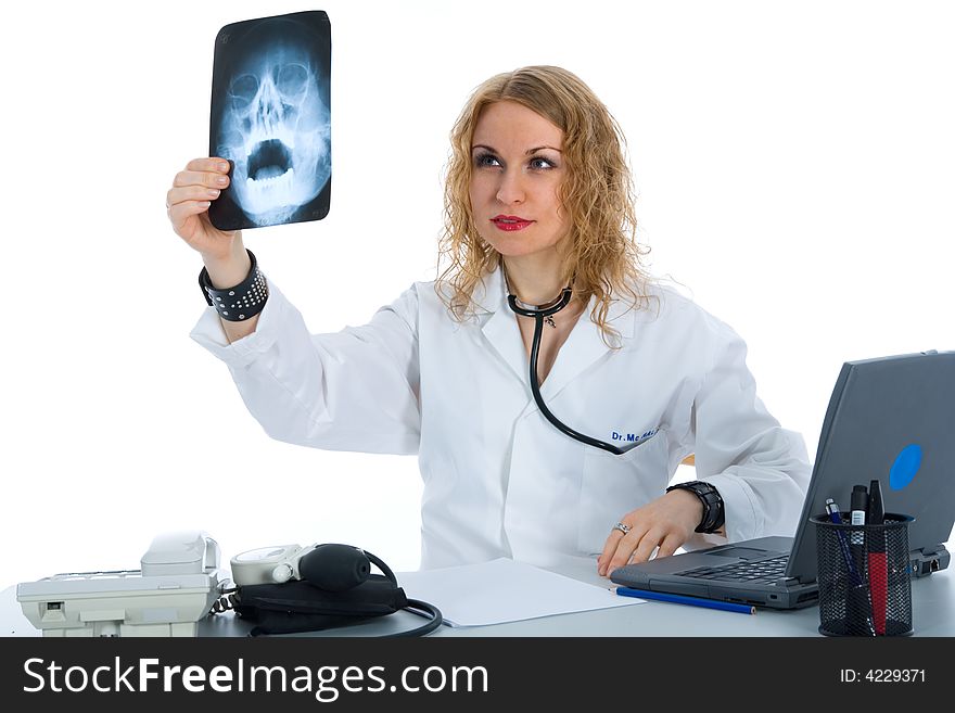 Young doctor with stethoscope on isolated background