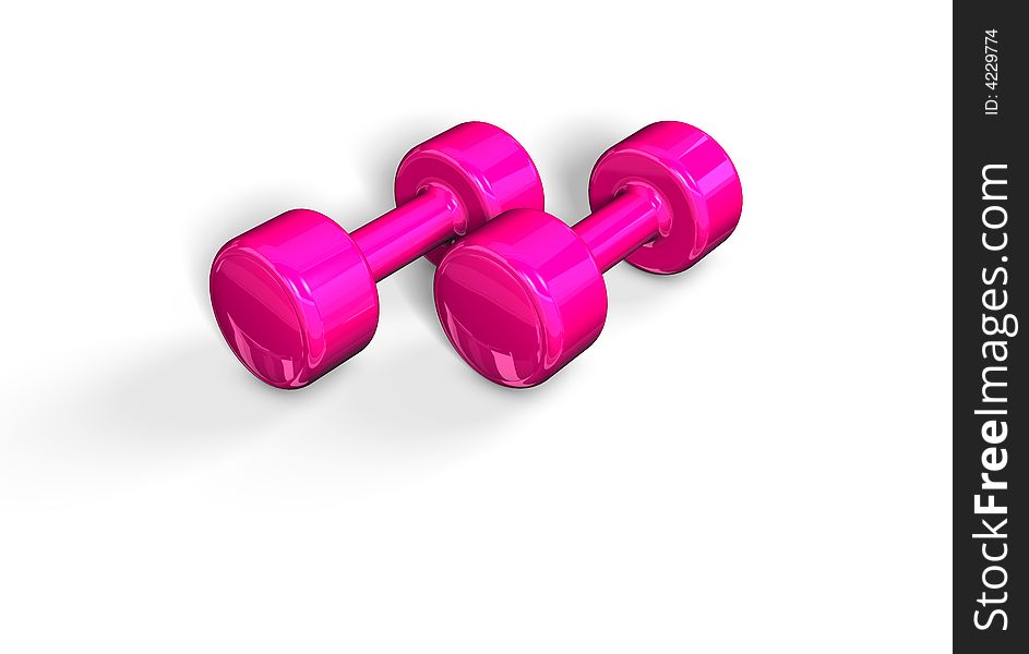 Pink barbell on white background