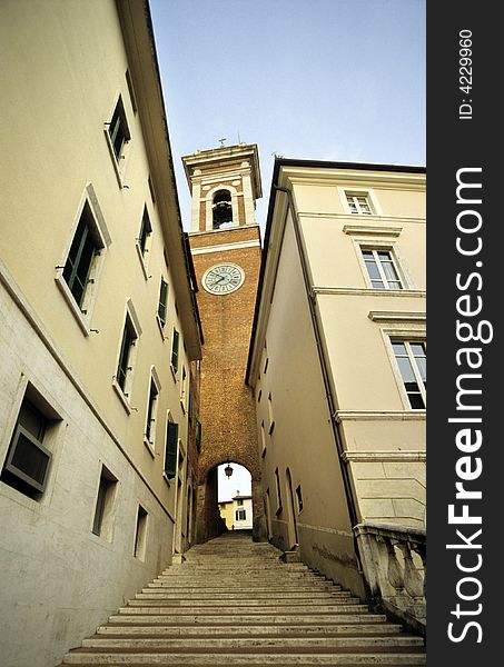 Stairs with bell tower, Italy