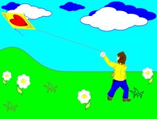 The Boy And A Kite Royalty Free Stock Photo