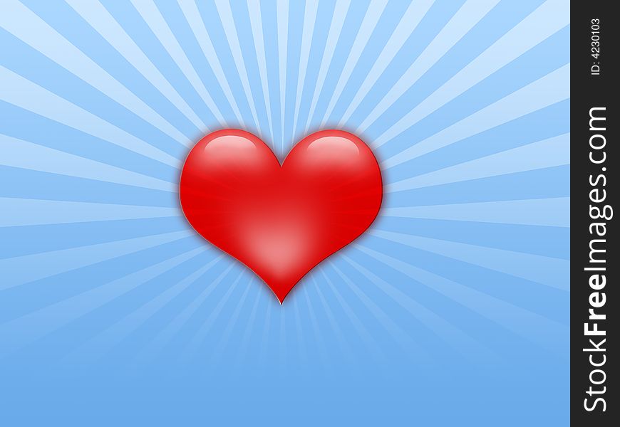 Red heart on a blue stripes background. Red heart on a blue stripes background