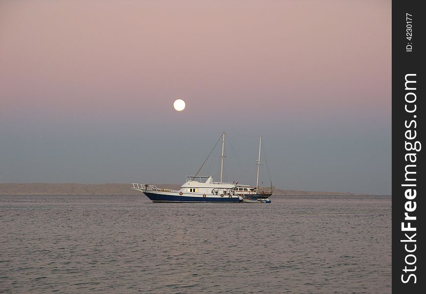 Yacht in a moonlight, Red Sea. Yacht in a moonlight, Red Sea