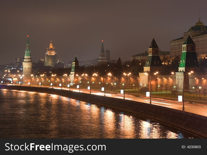 View of Moscow Kremlin at night