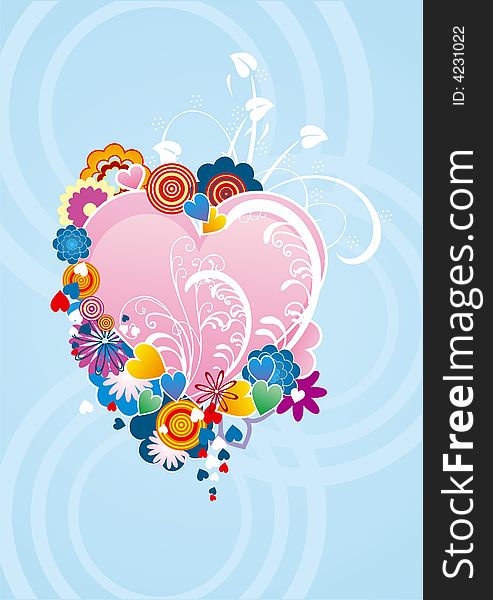 Valentine's card with heart and flowers