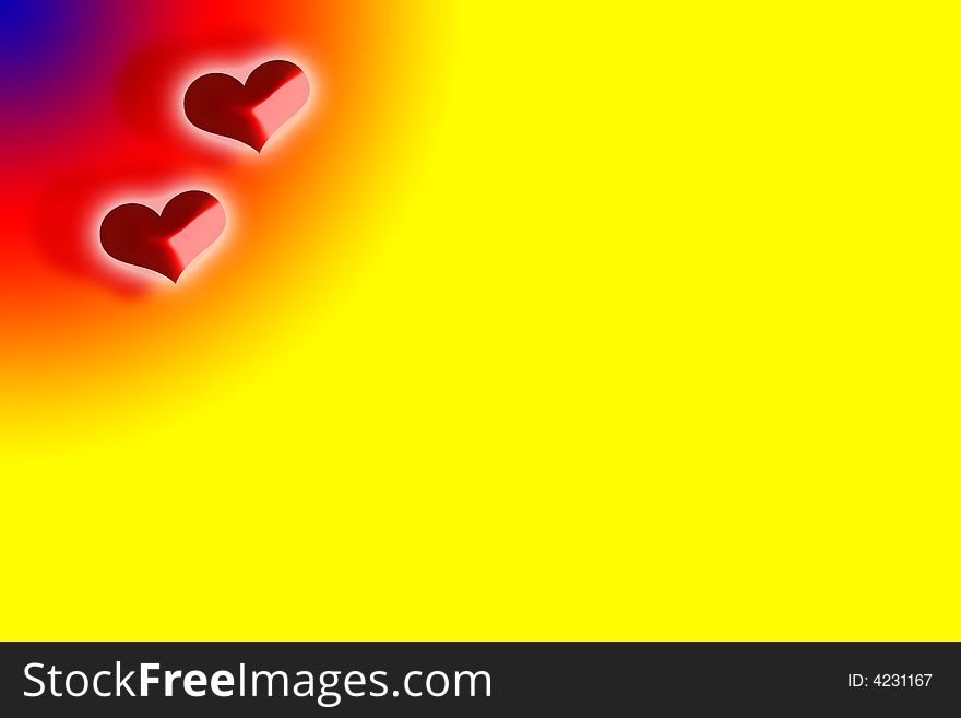 Two hearts in colorful background of a love card