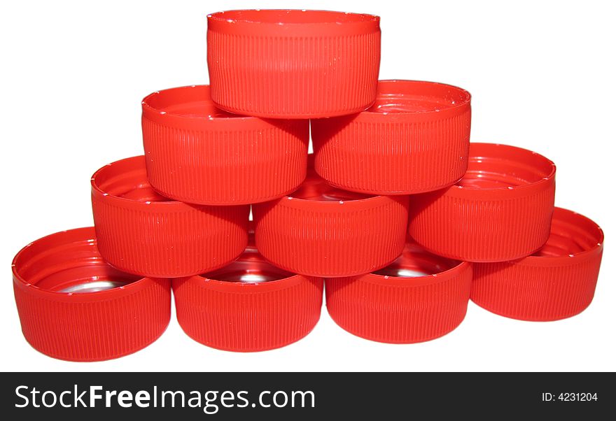 Isolated red caps pirmyd on white background