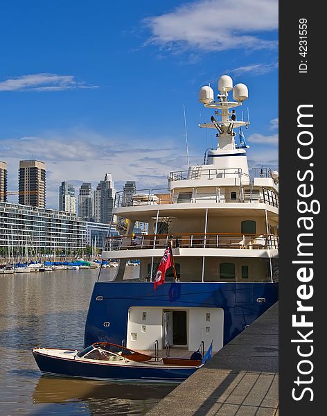 Private luxury yacht anchored at Puerto Madero, Argentina