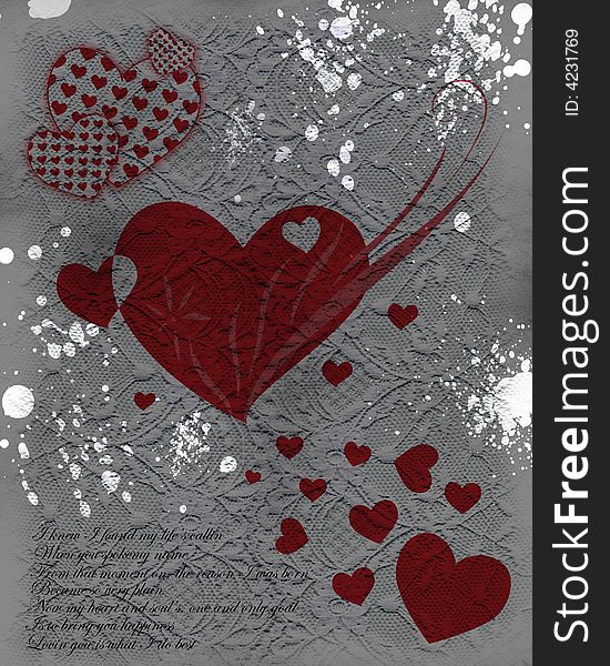 Grunge valentine with paint splatters and texture